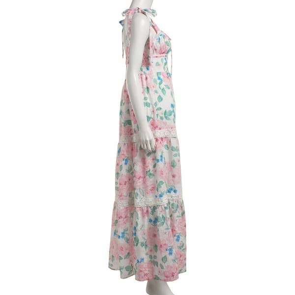 Juniors Crystal Doll Floral Tie Shoulder Maxi Dress