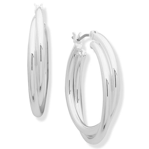 Anne Klein Silver-Tone 1.0in. 26MM Twisted Hoop Earrings - image 