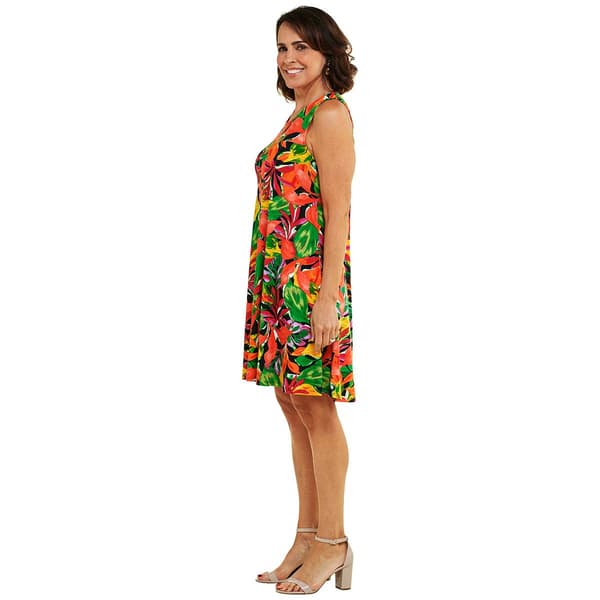 Womens Nina Leonard Sleeveless Print Swing Dress - Black/Guava