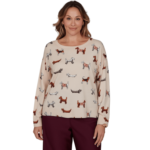 Plus Size Ruby Rd. English Countryside All Over Dog Sweater