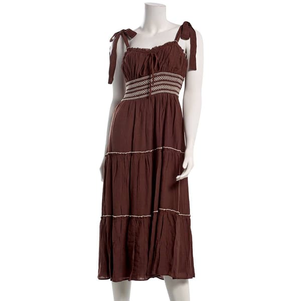 Juniors Trixxi Tie Shoulder Top Stitch Midi Dress - image 