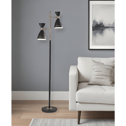 HomeRoots 68in. Black And Gold Task Floor Lamp With Cone Shade