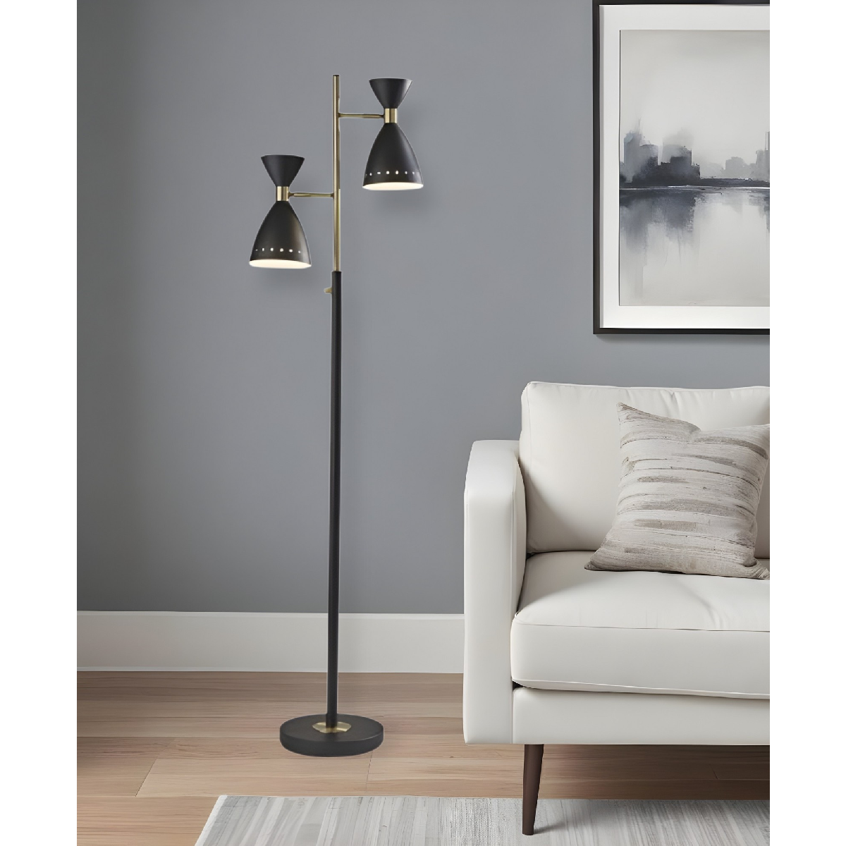 HomeRoots 68in. Black And Gold Task Floor Lamp With Cone Shade