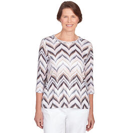 Womens Alfred Dunner 3/4 Sleeve Print Chevron with Shimmer Tee