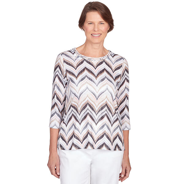 Petite Alfred Dunner 3/4 Sleeve Print Chevron with Shimmer Tee - image 