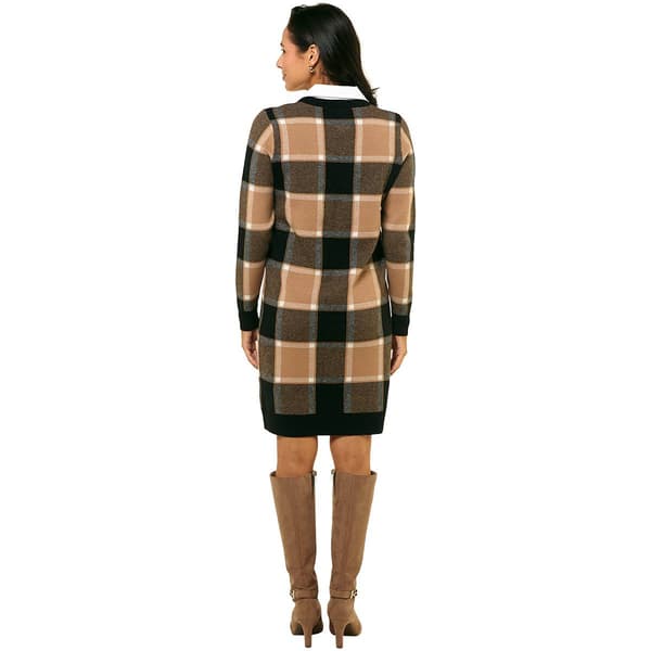 Womens Ninety Clothing Long Sleeve Plaid Sweater Dress