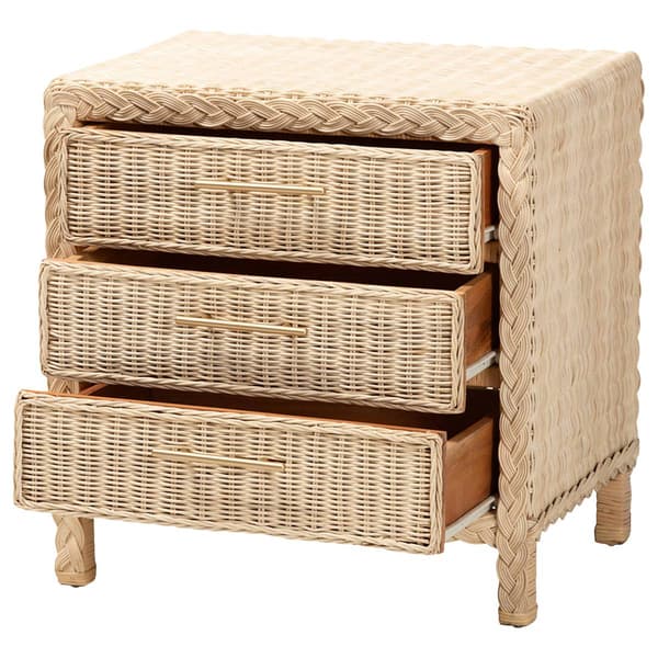 bali & pari Lanica Japandi Rattan 3-Drawer Nightstand