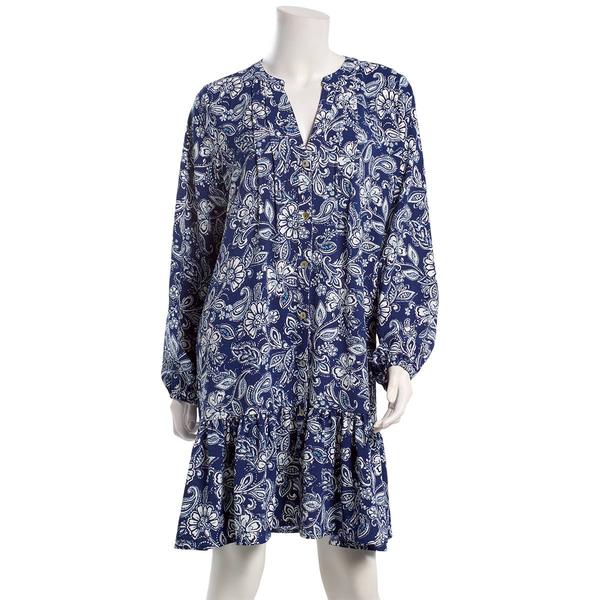 Womens Emily Daniels Long Sleeve Paisley Ruffle Hem Shirtdress - image 