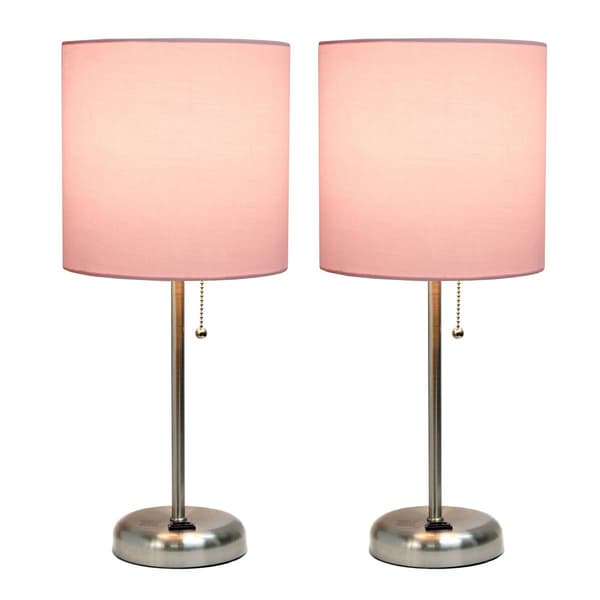 LimeLights Brush Steel/Pink Stick Lamp w/Charging Outlet-Set of 2