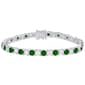 Silver Plated Lab Emerald Cubic Zirconia Tennis Link Bracelet - image 1