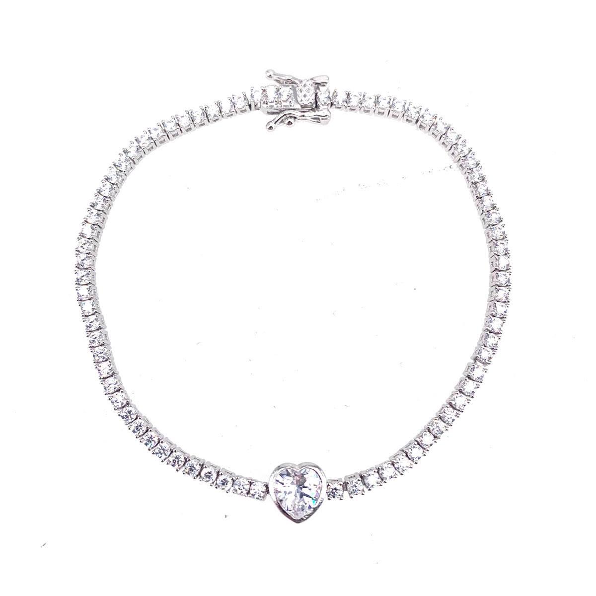 Sterling Silver CZ Heart Accent Tennis Bracelet