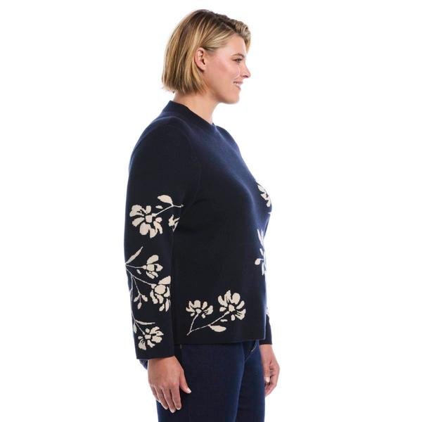 Plus Size Rafaella® Long Sleeve Floral Jacquard Mock Neck Sweater
