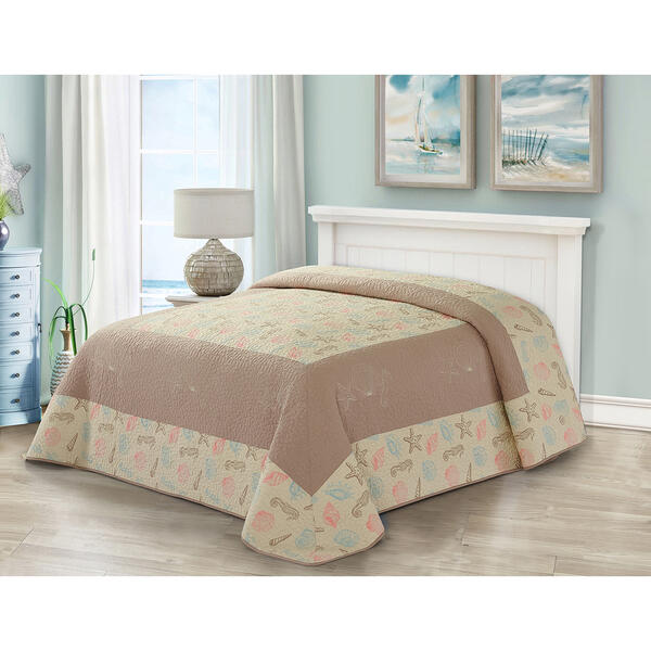 Fine Shells Embroidered Quilted Bedspread - image 