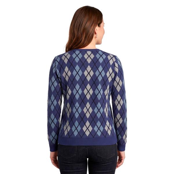 Petite Emily Daniels Long Sleeve Argyle Hacci Sweater - Navy