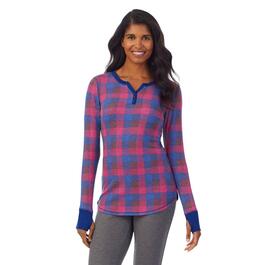 Womens Cuddl Duds&#40;R&#41; Long Sleeve Thermal Checkered Henley Tee