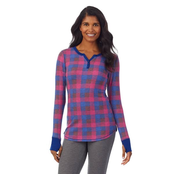 Womens Cuddl Duds® Long Sleeve Thermal Checkered Henley Tee Boscov's
