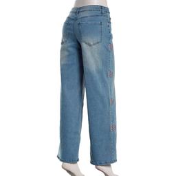 Juniors Madden Girl Ultra 90s Rose Embroidered Wide Leg Jeans