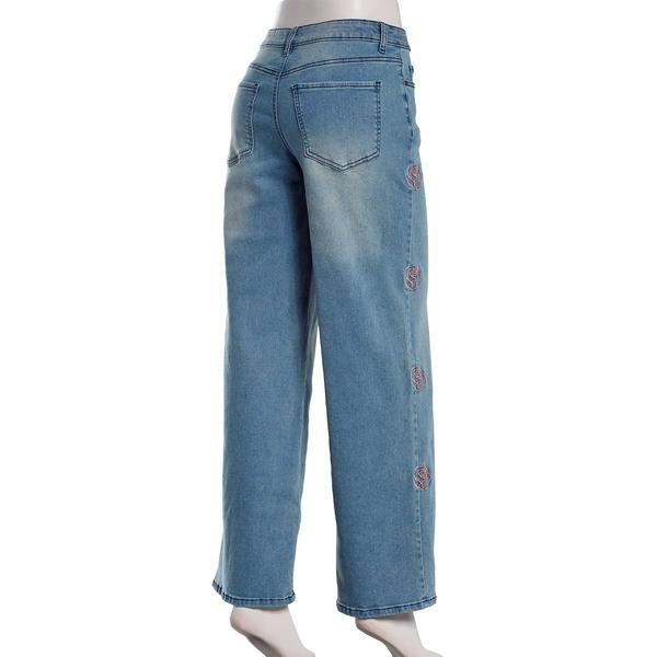 Juniors Madden Girl Ultra 90s Rose Embroidered Wide Leg Jeans