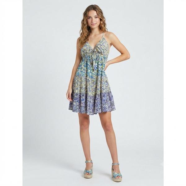 Juniors Angie Mix Floral Print Tie Waist Tier Slip Dress - image 