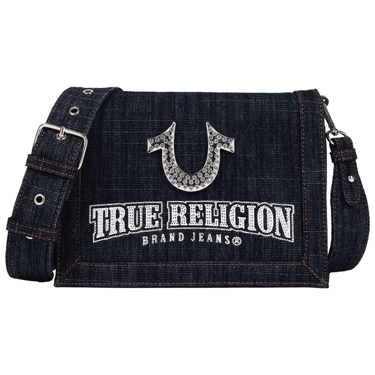 True Religion Bling Horseshoe Denim Messenger Bag