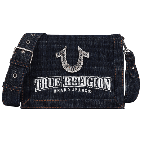 True Religion Bling Horseshoe Denim Messenger Bag - image 