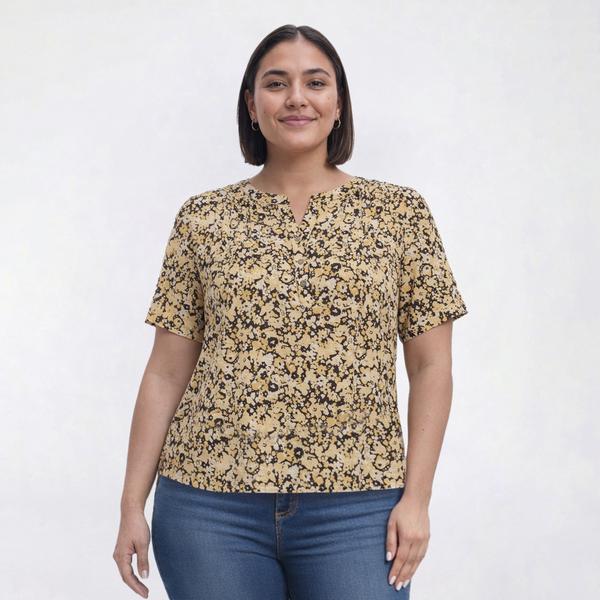 Petite Napa Valley Short Sleeve Abstract Floral Henley Blouse - image 