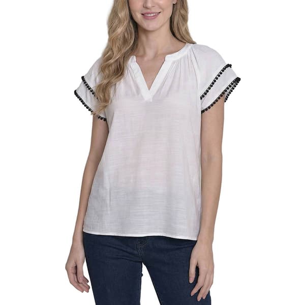 Womens NY Collection Short Sleeve Flutter Sleeve Tipped With - image 