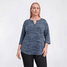 Plus Size Napa Valley 3/4 Sleeve Marled Pleated Knit Blouse