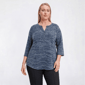 Plus Size Napa Valley 3/4 Sleeve Marled Pleated Knit Blouse - image 2