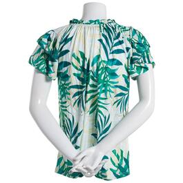 Womens Absolutely Famous Double Flutter Sleeve Tropical Blouse