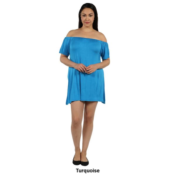 Plus Size 24/7 Comfort Apparel Off the Shoulder Mini A-Line Dress