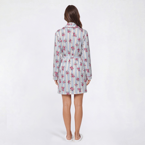 Womens Laura Ashley® Roses & Stripe Shawl Collar Wrap Robe