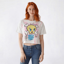 Juniors SouthPole Tweety Bird Looney Tunes Boxy Cropped Tee