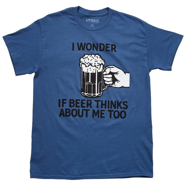 Mens Hybrid Promotions Beer Thinks of Me Short Sleeve Graphic Tee