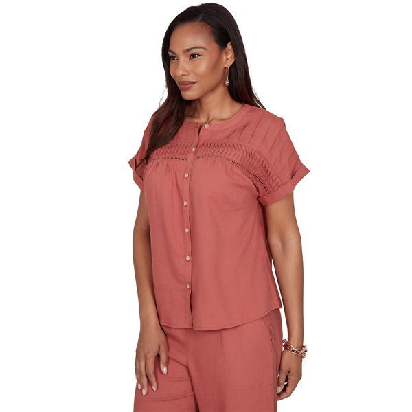 Womens Ruby Rd. Sedona Escape Short Sleeve Pleated Blouse