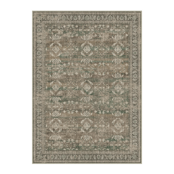 HomeRoots Ivory & Green Floral Medallion Distressed Area Rug