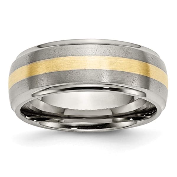 Mens Endless Affection(tm) 8mm 14kt. Yellow Gold Inlay Wedding Band - image 