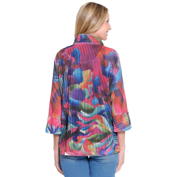 Womens Ali Miles 3/4 Sleeve Graffiti Button Front Blouse