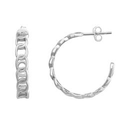 Sterling Silver Frozen Chain Post Hoop Earrings