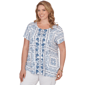 Plus Size Ruby Rd. French Riviera Short Sleeve Floral Blouse - image 3