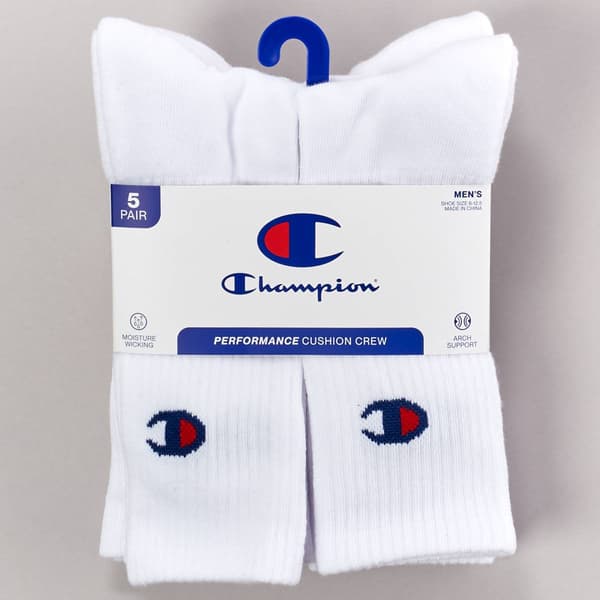 Mens Champion(R) 5pk. Crew Socks - White - image 