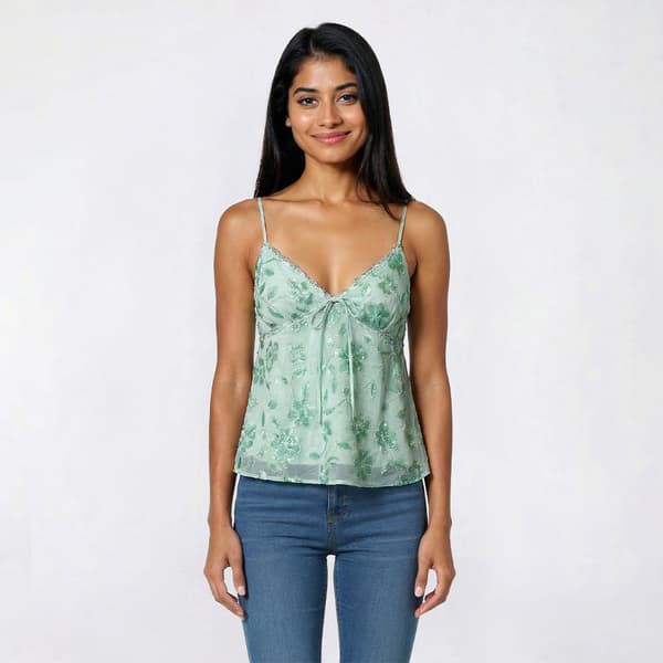 Juniors Madden Girl Beaded Sequin Chiffon Babydoll Camisole - image 