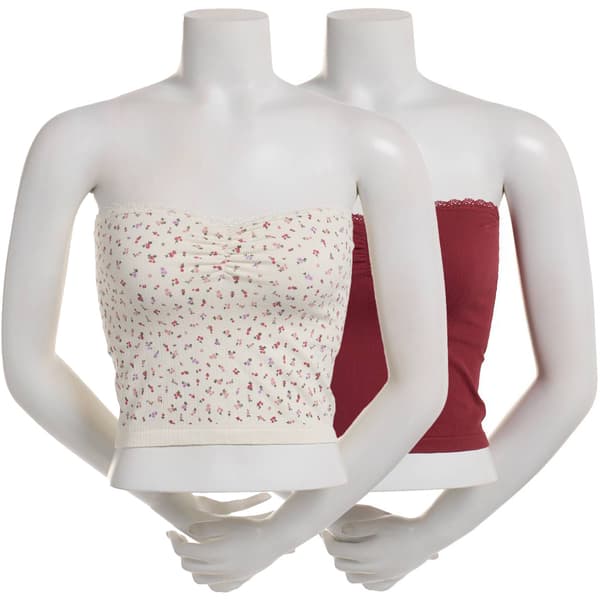 Juniors Pink Rose 2pk. Seamless Tube Top with Lace Trim - image 