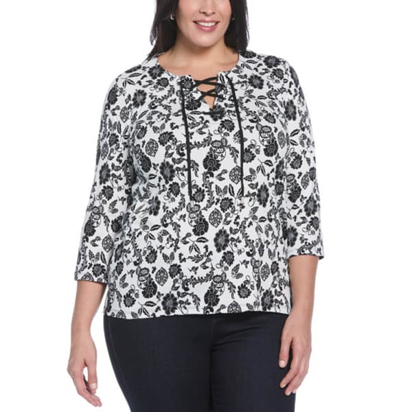 Plus Size Rafaella&#40;R&#41; 3/4 Sleeve Lace Up Floral Top