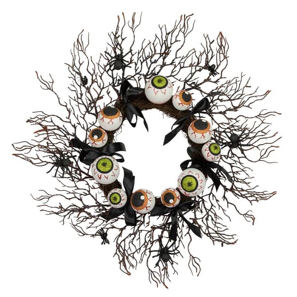 Northlight Seasonal 24in. Halloween Eyeballs &amp; Spiders Wreath - image 