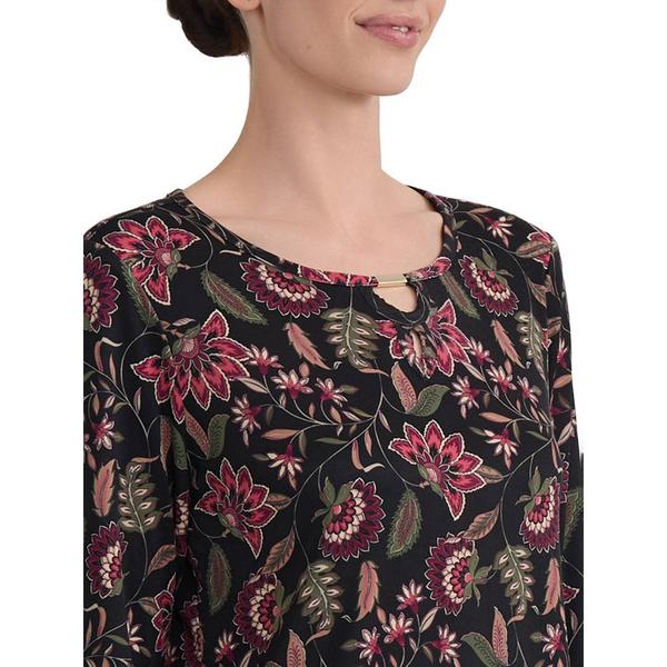 Petite Jones New York 3/4 Sleeve Bar Keyhole Floral Blouse