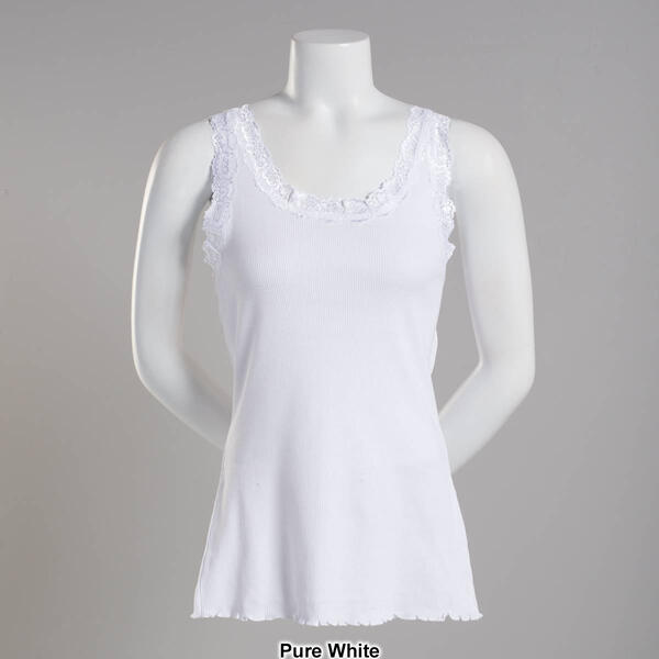 Womens French Laundry Lace Trim Ribbed Tank Top with Lettuce Hem