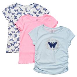 Girls &#40;7-12&#41; One Step Up 3pk. Butterfly & Rib Shimmer Screen Tees