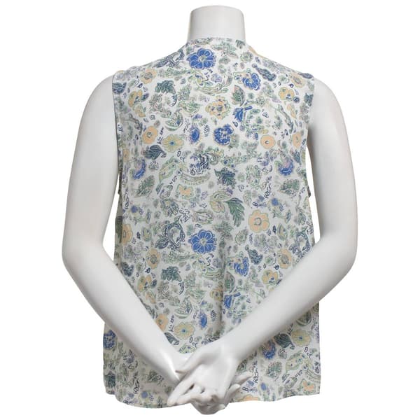 Womens Zac & Rachel Sleeveless Floral V-Neck Pintuck Blouse