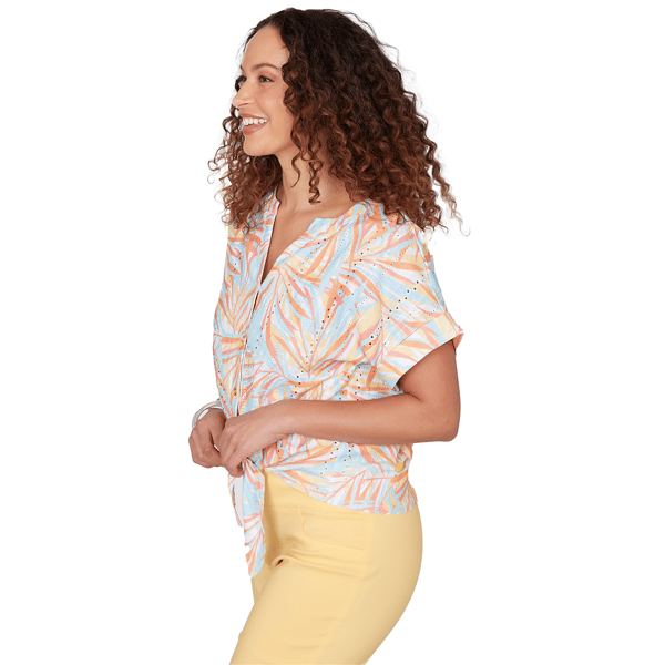 Petite Hearts of Palm Fun in the Sun Leaf Tie Front Blouse
